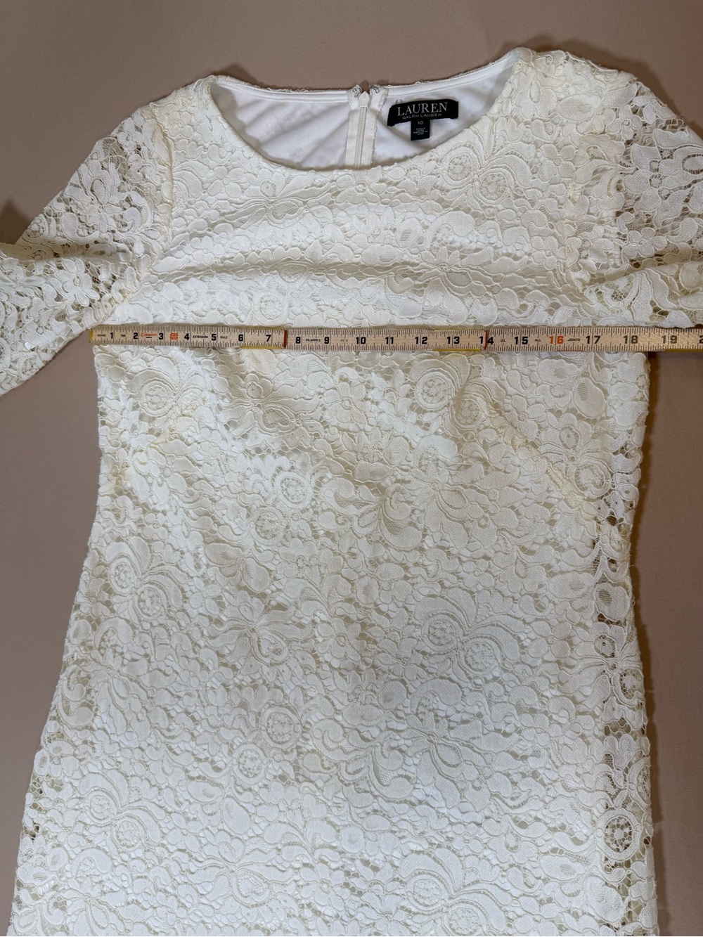 Lauren by Ralph Lauren Ivory Lace Midi Shift Dress, size 10. - Picture 7 of 13